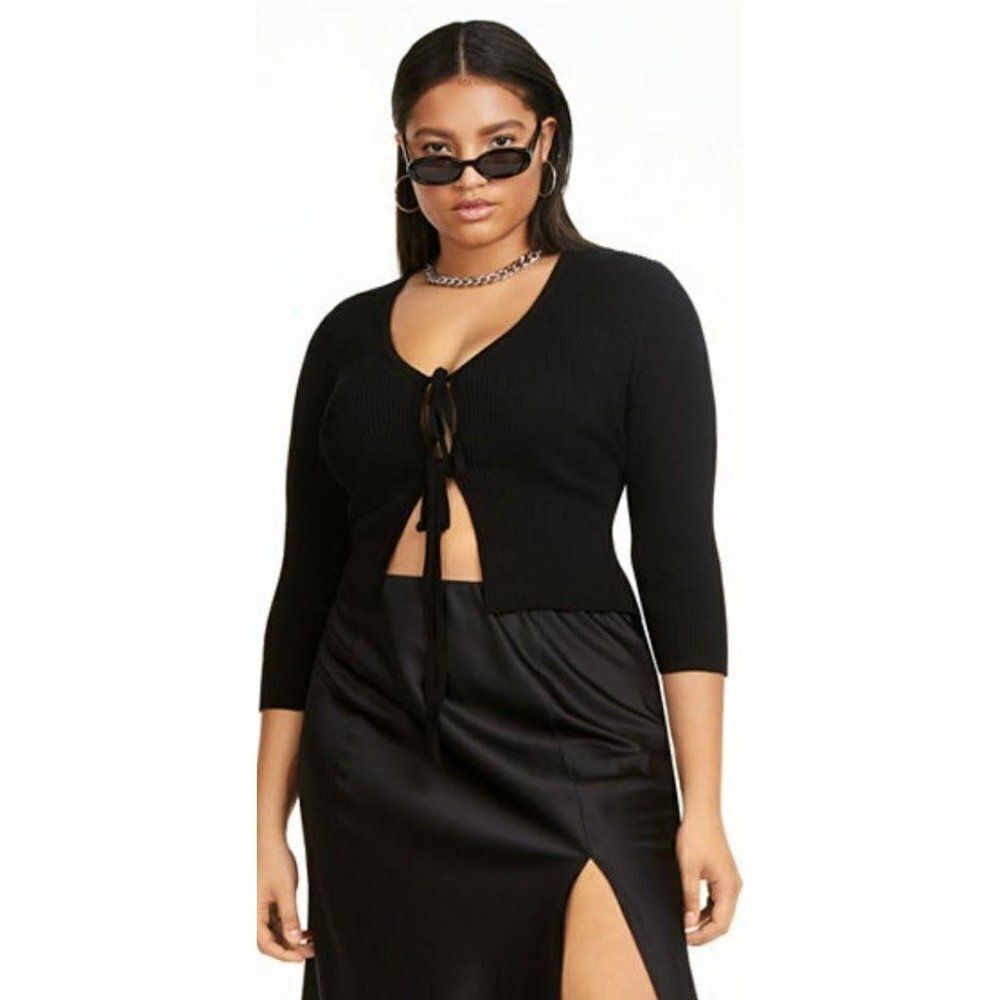 Danielle Bernstein Black‎ Tie Front Cropped Cardigan Top Sz 2X NEW